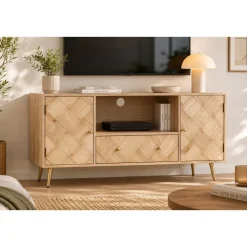 Mueble TV de Madera Natural con Patas Metálicas MB-176659