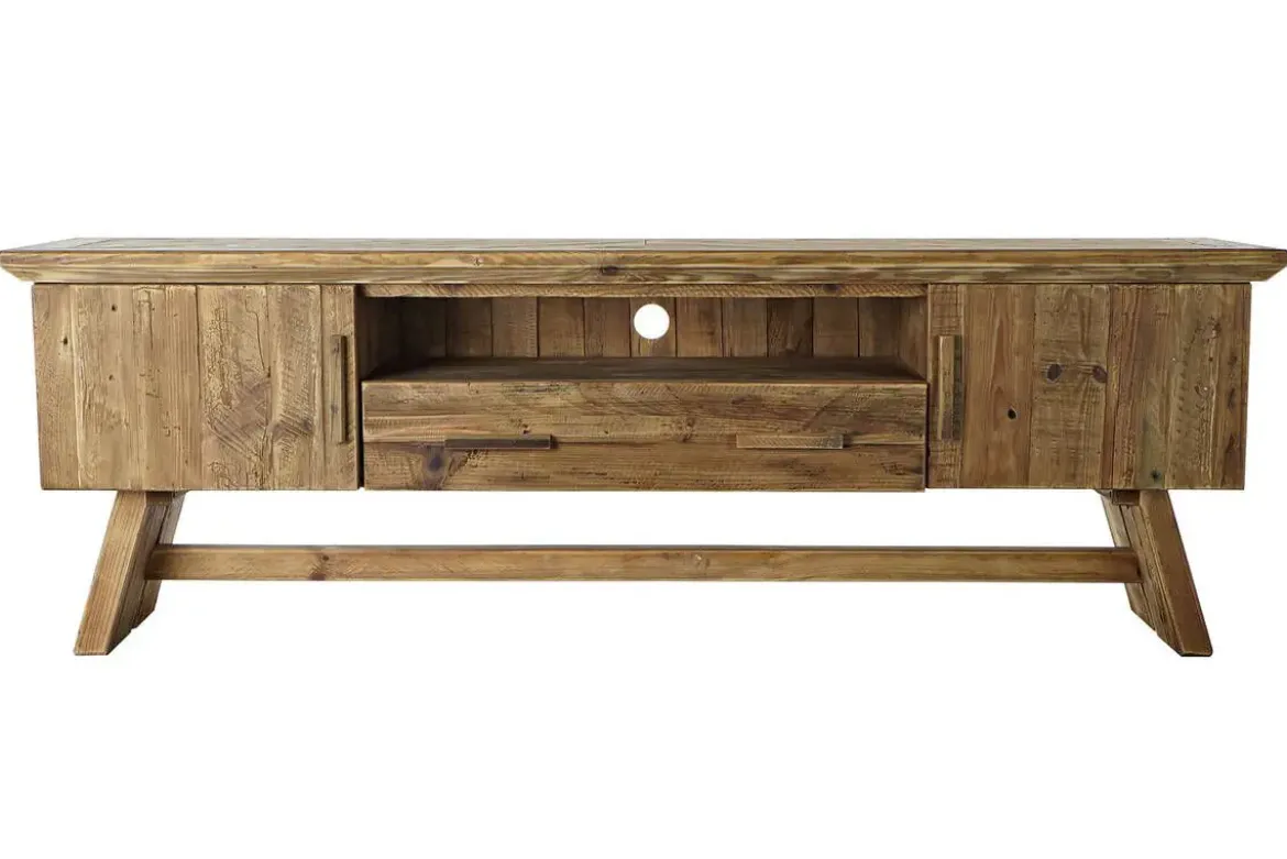 Mueble TV de Madera Reciclada Natural con Puertas y Cajón MB-182194