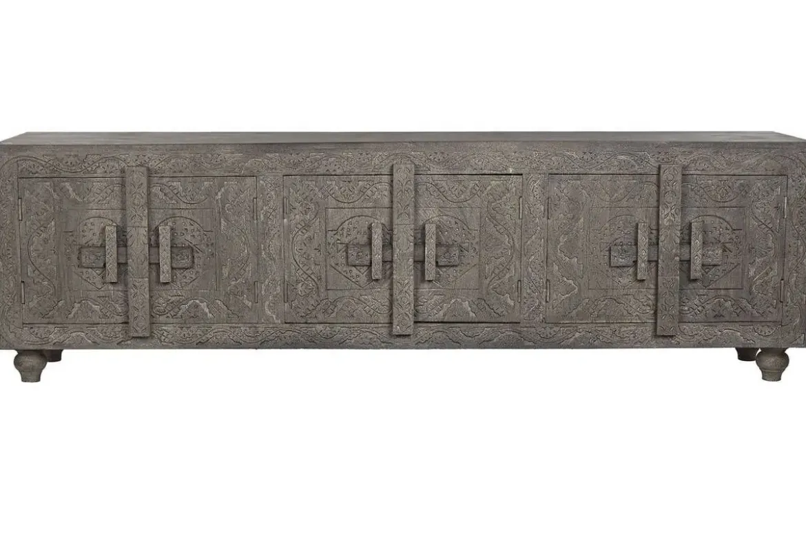 Mueble TV de Madera Tallada Gris MB-214798