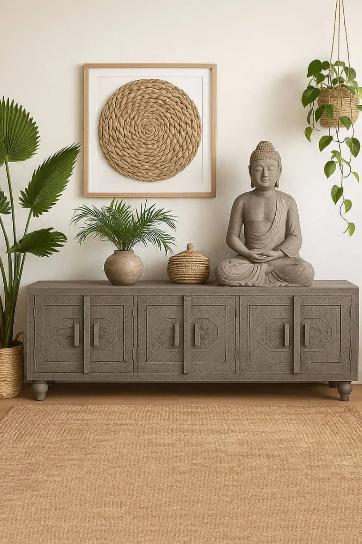 Mueble TV de Madera Tallada Gris MB-214798