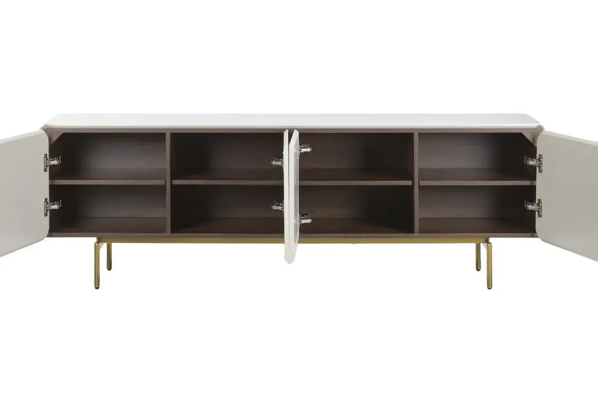 Mueble TV de Madera y MDF Gris con Puertas Talladas MB-223233
