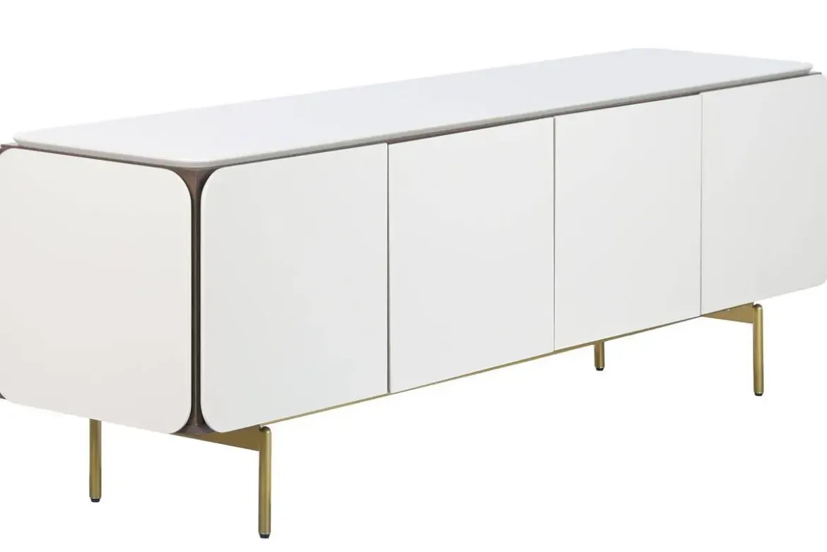 Mueble TV de Madera y MDF Gris con Puertas Talladas MB-223233
