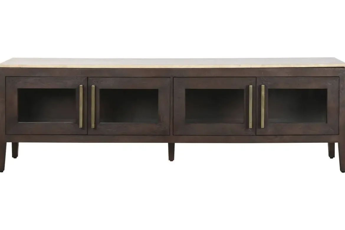Mueble TV de Mango con Mármol Travertino 180 cm MB-220593