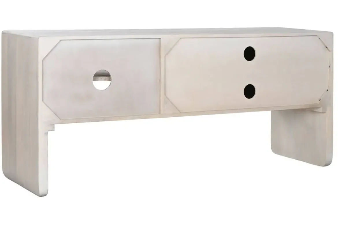 Mueble TV de Mango de 140 cm Blanco con Puertas y Huecos MB-214808