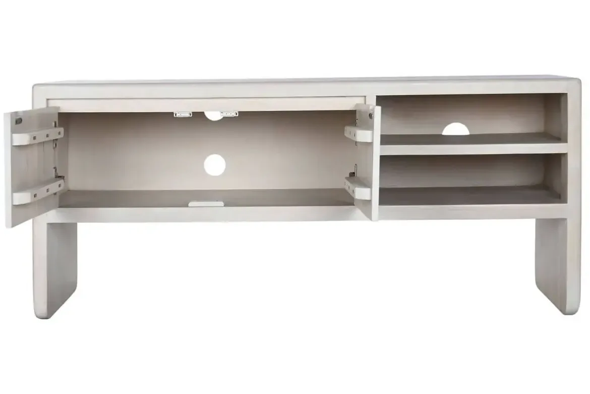 Mueble TV de Mango de 140 cm Blanco con Puertas y Huecos MB-214808
