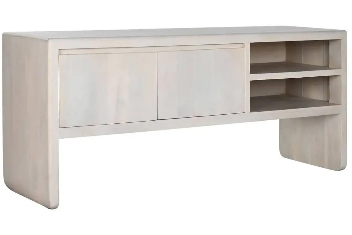 Mueble TV de Mango de 140 cm Blanco con Puertas y Huecos MB-214808
