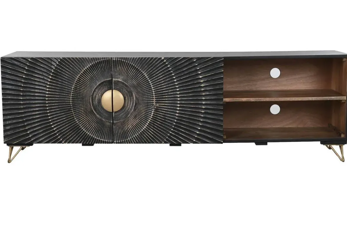 Mueble TV de Mango y Metal Negro con Diseño Mandala 160 cm MB-214237