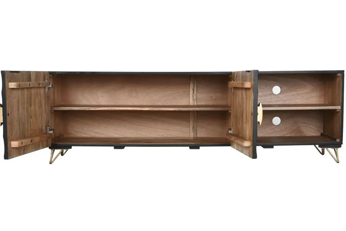Mueble TV de Mango y Metal Negro con Diseño Mandala 160 cm MB-214237