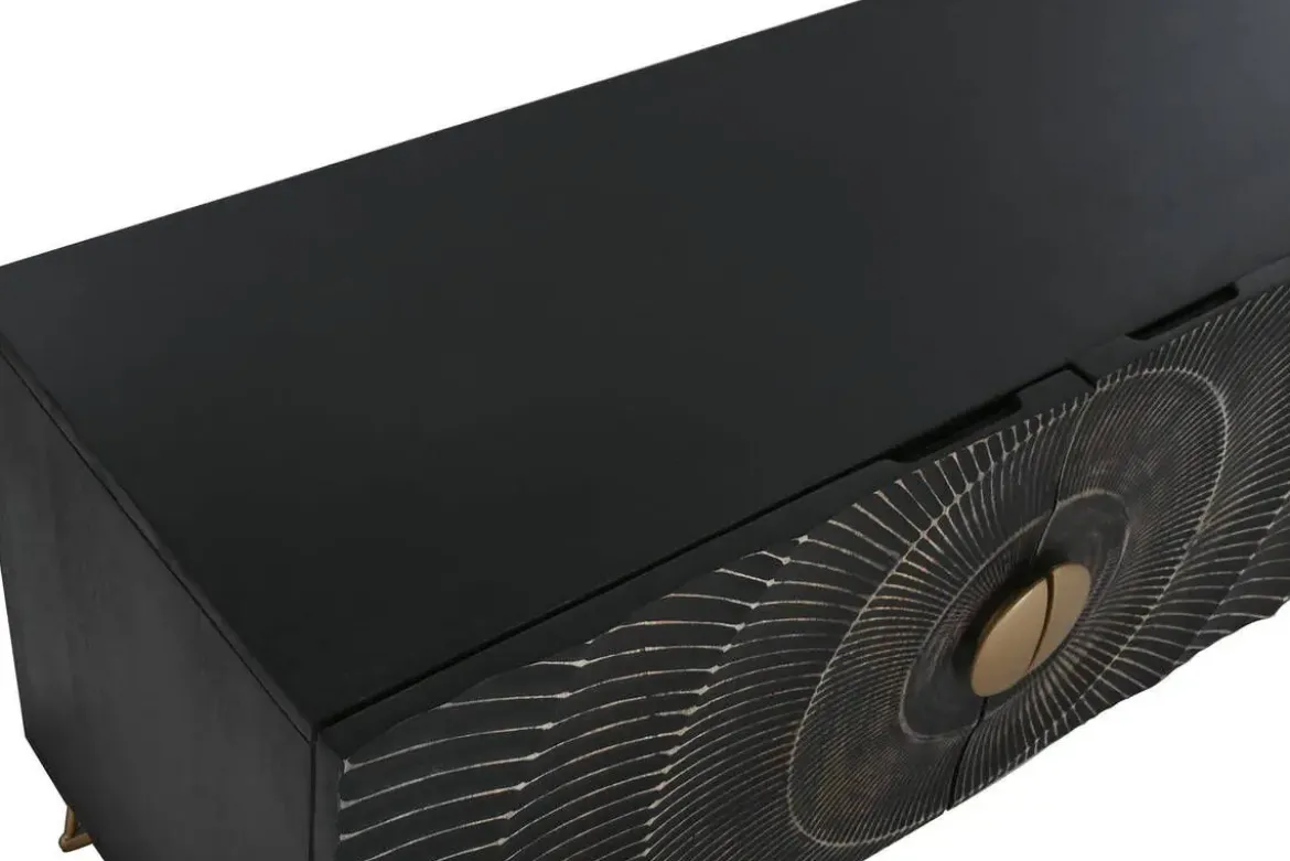 Mueble TV de Mango y Metal Negro con Diseño Mandala 160 cm MB-214237