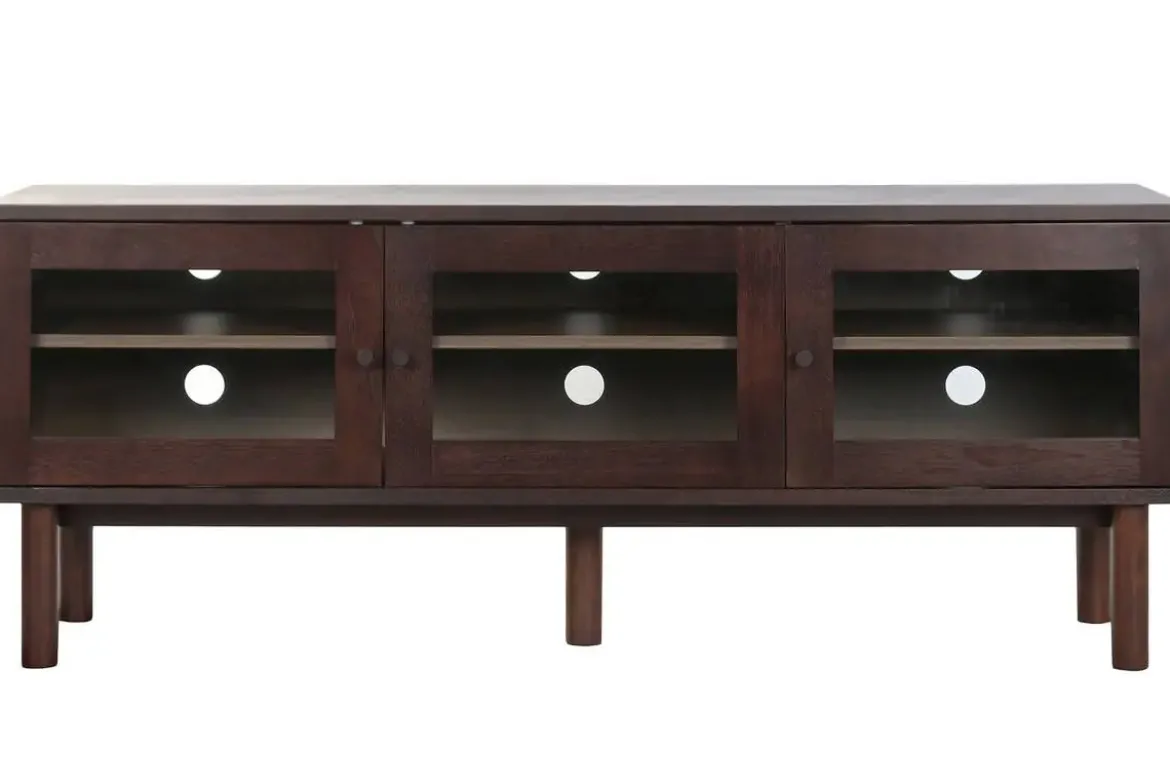 Mueble TV de MDF con Puertas de Cristal Marrón Oscuro MB-224129