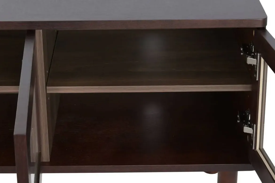 Mueble TV de MDF con Puertas de Cristal Marrón Oscuro MB-224129