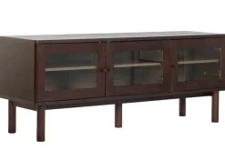 Mueble TV de MDF con Puertas de Cristal Marrón Oscuro MB-224129