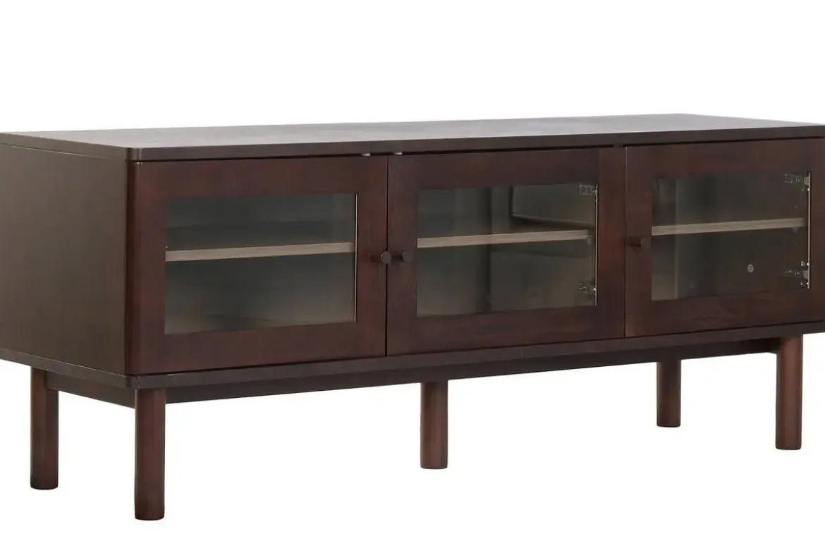 Mueble TV de MDF con Puertas de Cristal Marrón Oscuro MB-224129