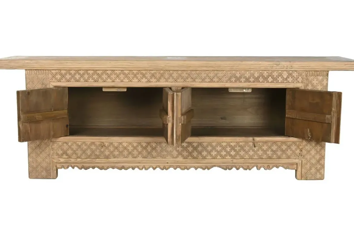 Mueble TV de Olmo Macizo Tallado Natural MB-219980
