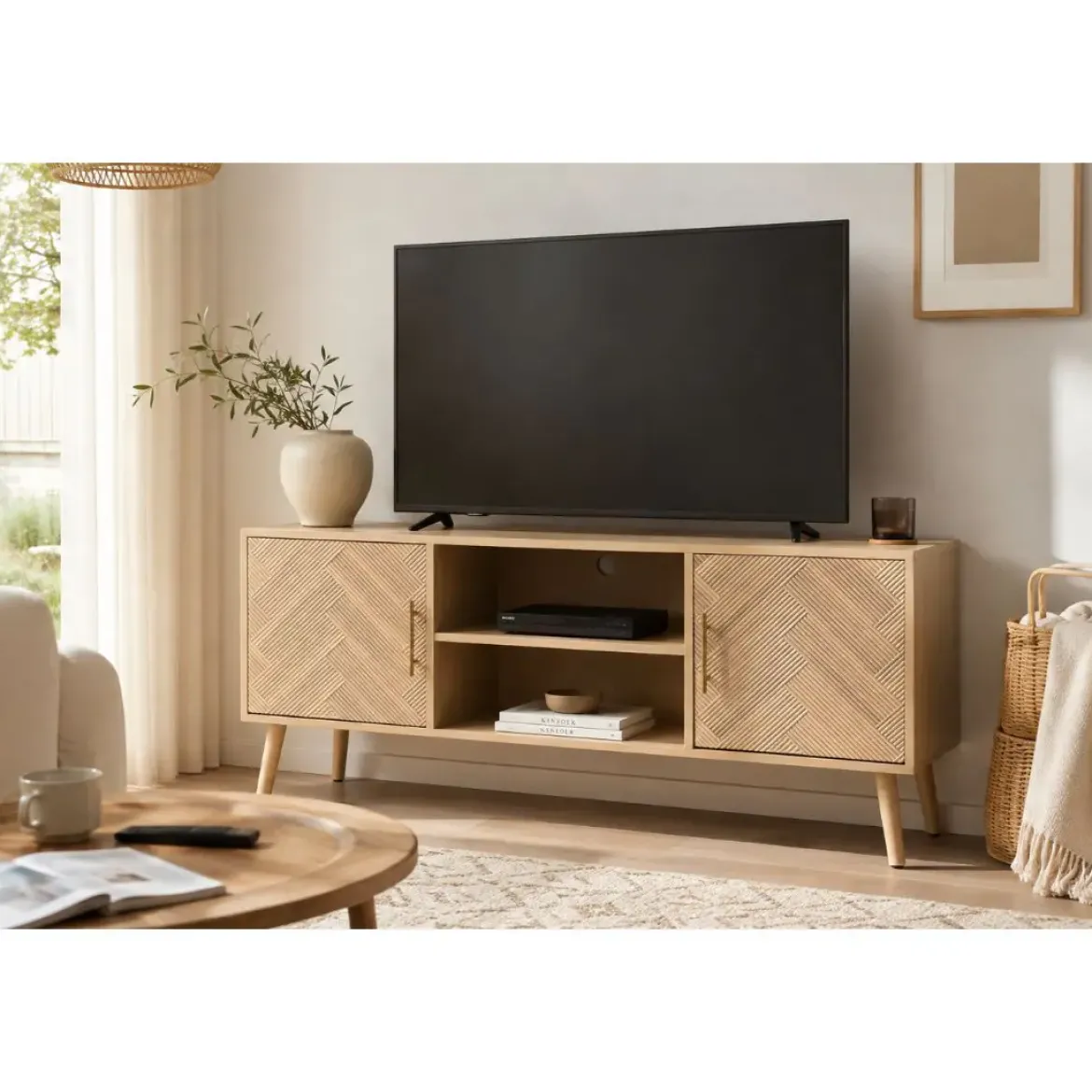 Mueble TV de Paulownia con 2 Puertas Acabado Natural MB-212894