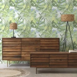 Mueble TV de 3 puertas de madera de mango natural con patas doradas GABAR 10706