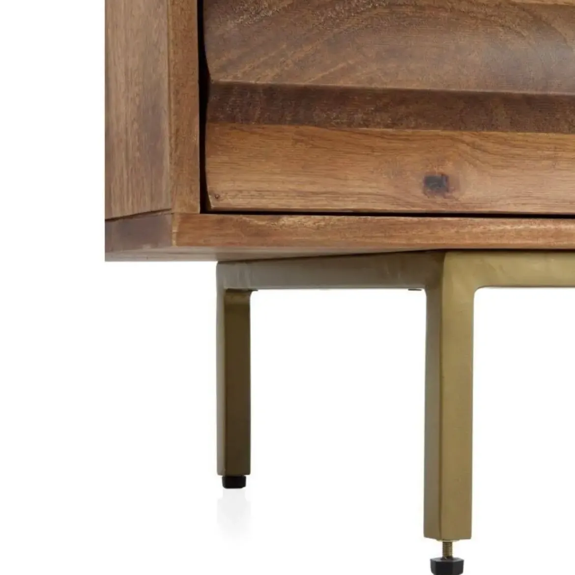 Mueble TV de 3 puertas de madera de mango natural con patas doradas GABAR 10706