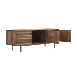Mueble TV de 3 puertas de madera de mango natural con patas doradas GABAR 10706