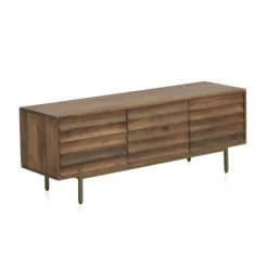 Mueble TV de 3 puertas de madera de mango natural con patas doradas GABAR 10706