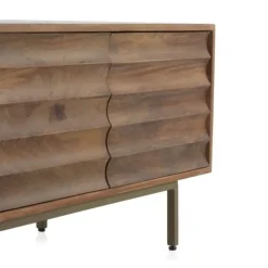 Mueble TV de 3 puertas de madera de mango natural con patas doradas GABAR 10706