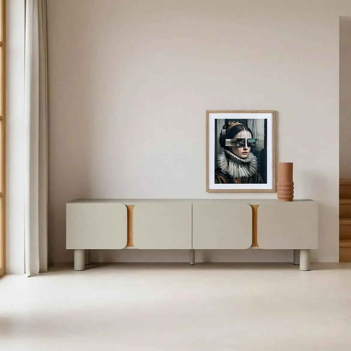 Mueble TV de Salón en Color Taupe con Patas de Roble 180 cm 615546