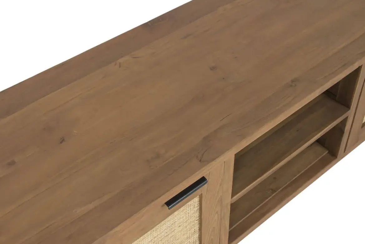Mueble TV de Teca Reciclada Color Marrón con Ratán MB-221777