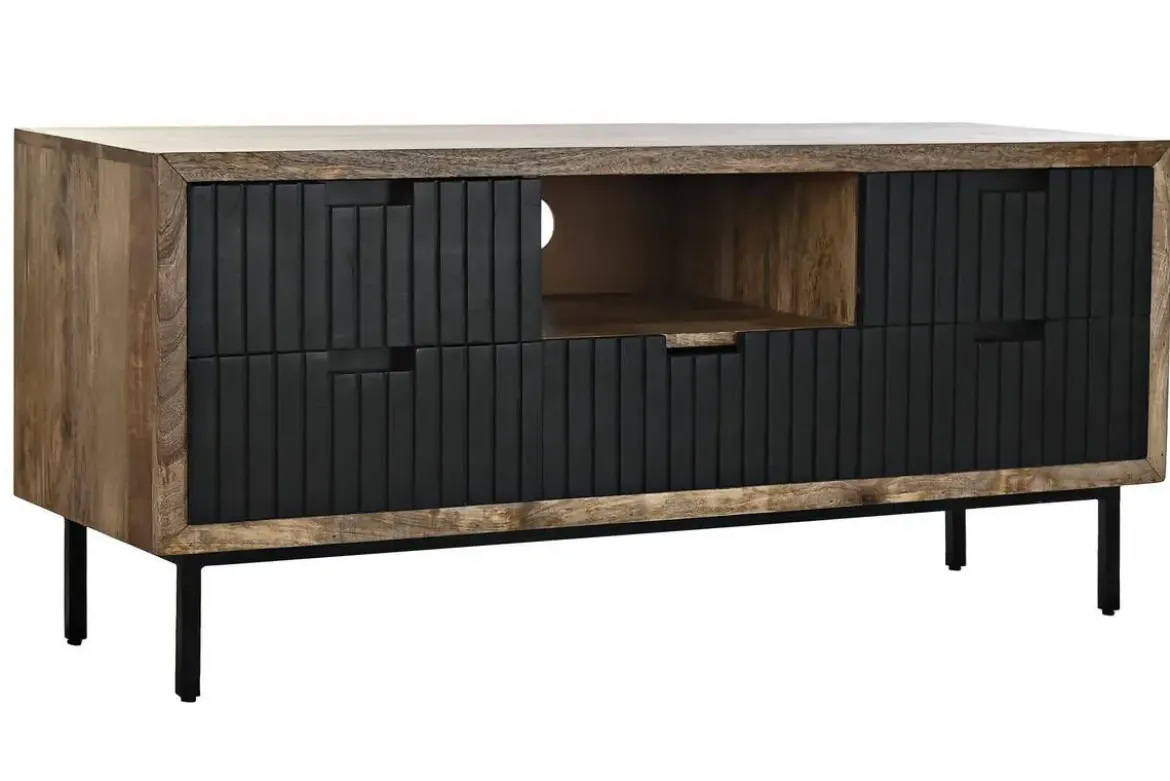 Mueble TV Industrial de Madera de Mango y Metal Negro MB-194550