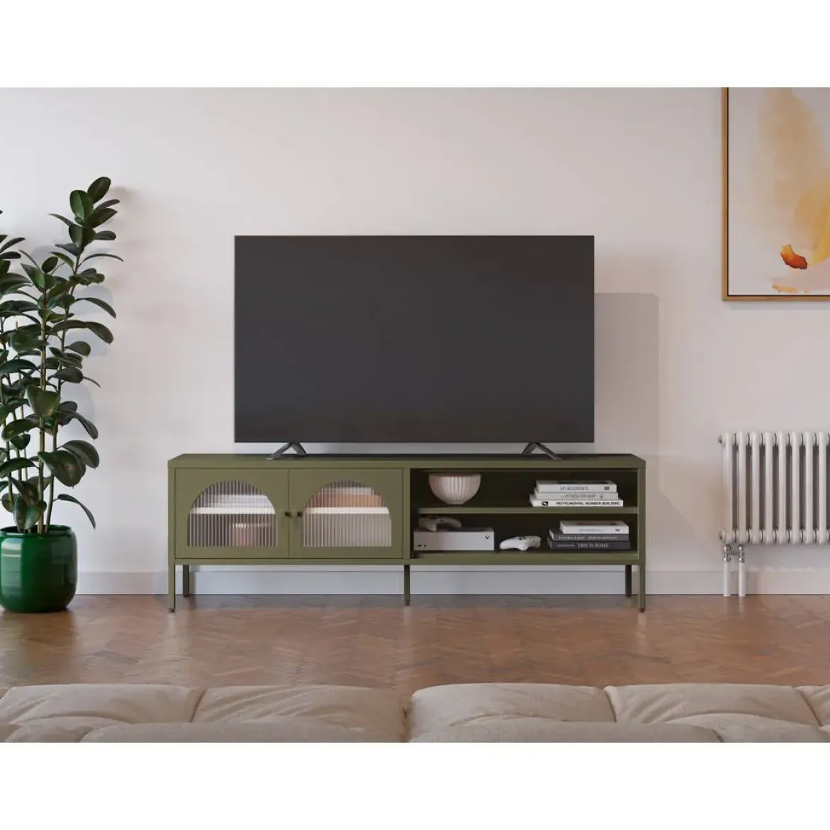 Mueble TV Metálico con Puertas de Cristal COLORBURST 160CM
