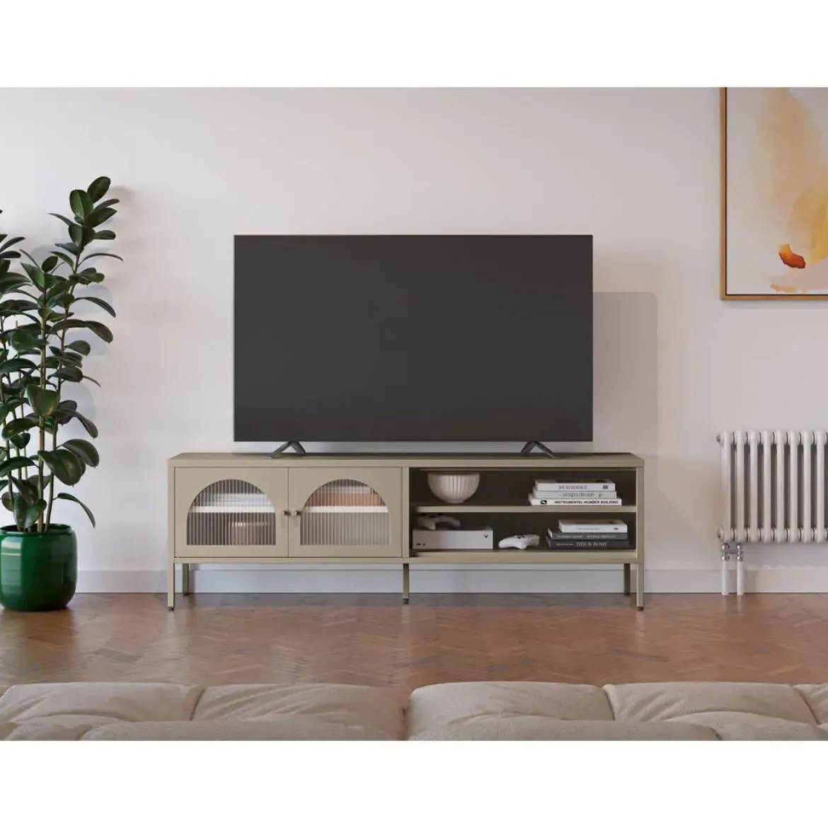 Mueble TV Metálico con Puertas de Cristal COLORBURST 160CM