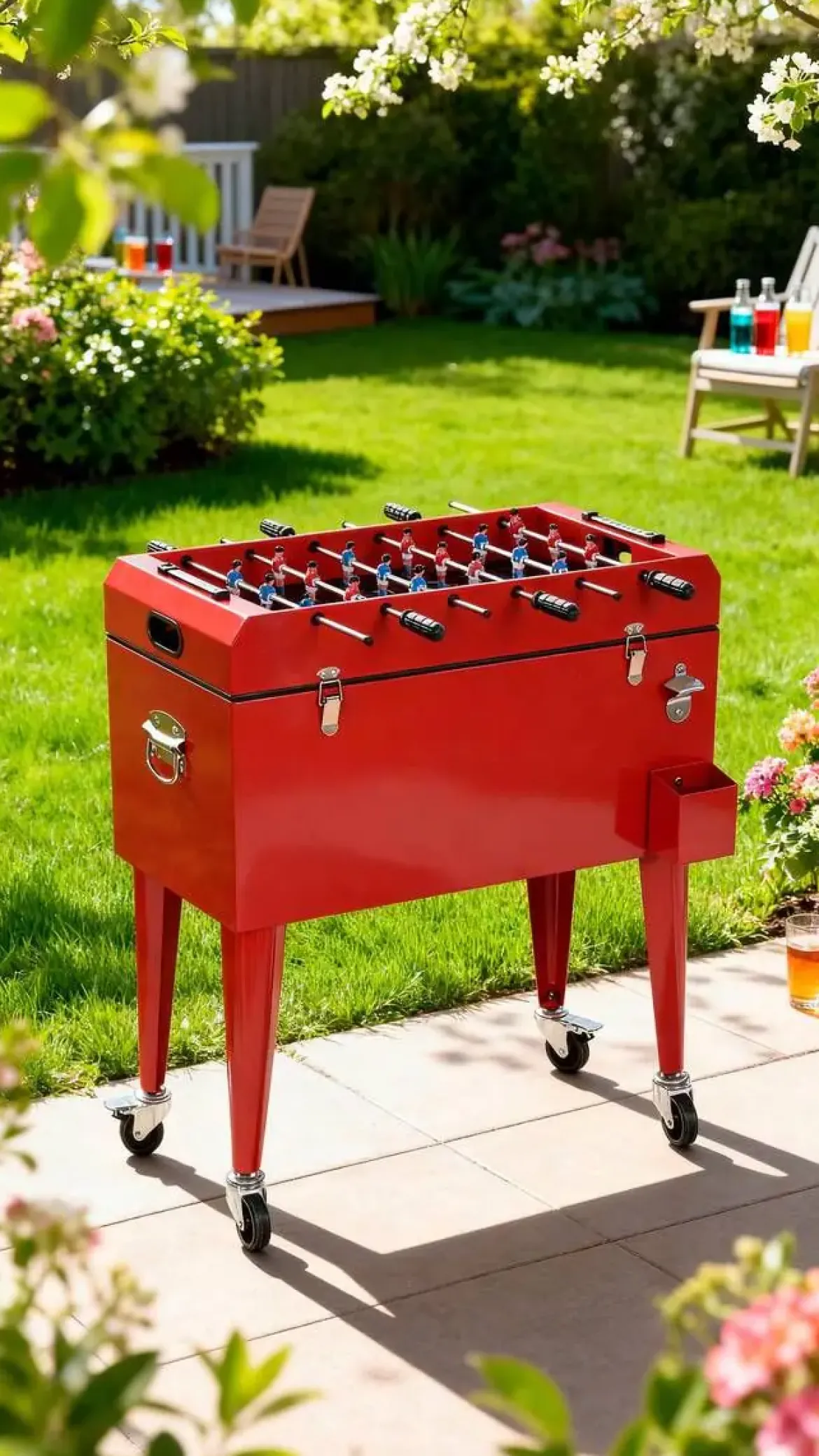 Nevera Metálica con Ruedas Diseño Futbolín Roja MB-224497