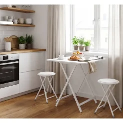 Pack de Cocina con Mesa Plegable Blanca y 2 Taburetes 311938