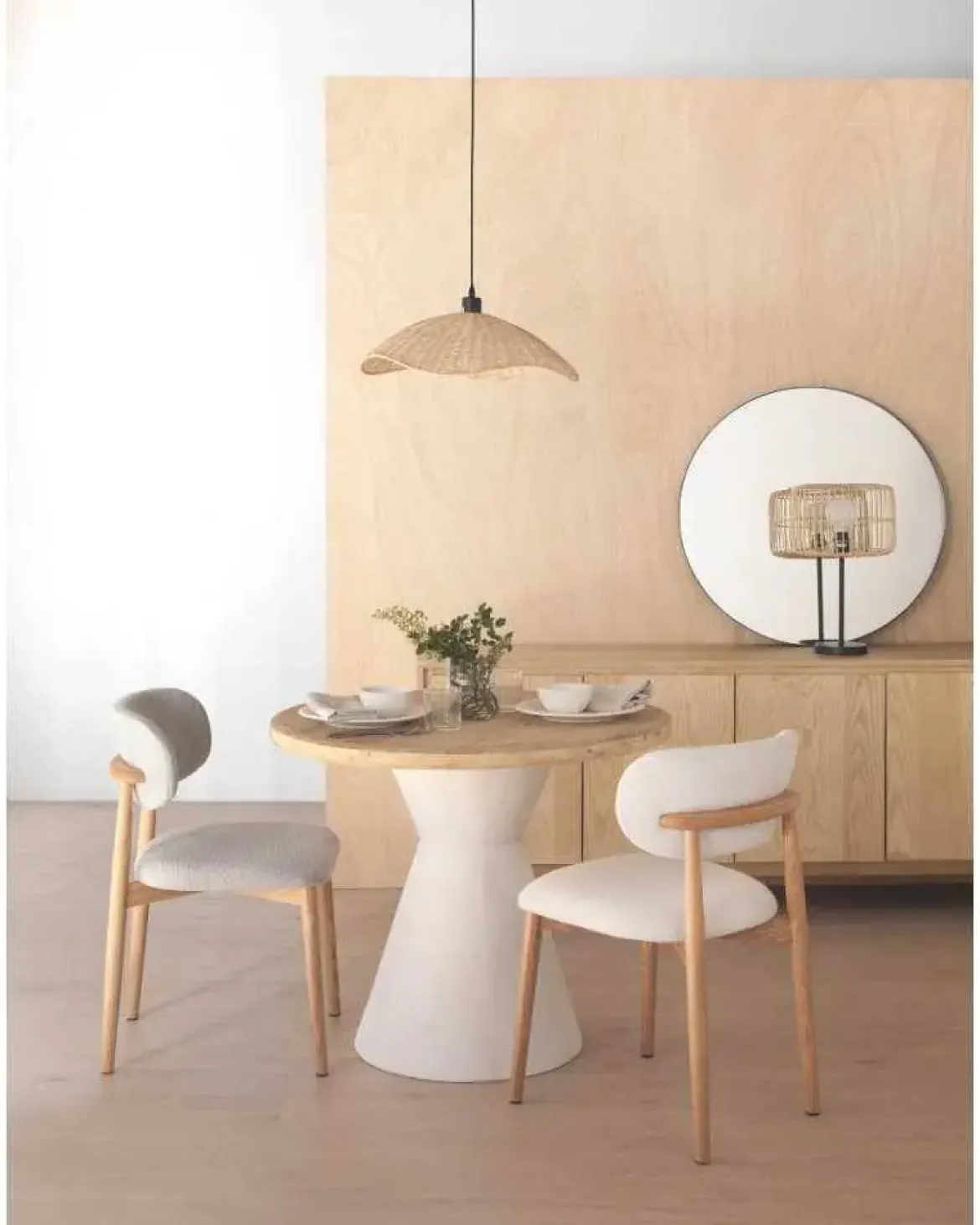 Pack de 4 Sillones de 46 cm Madera-Chenilla Blanca GABAR 11334