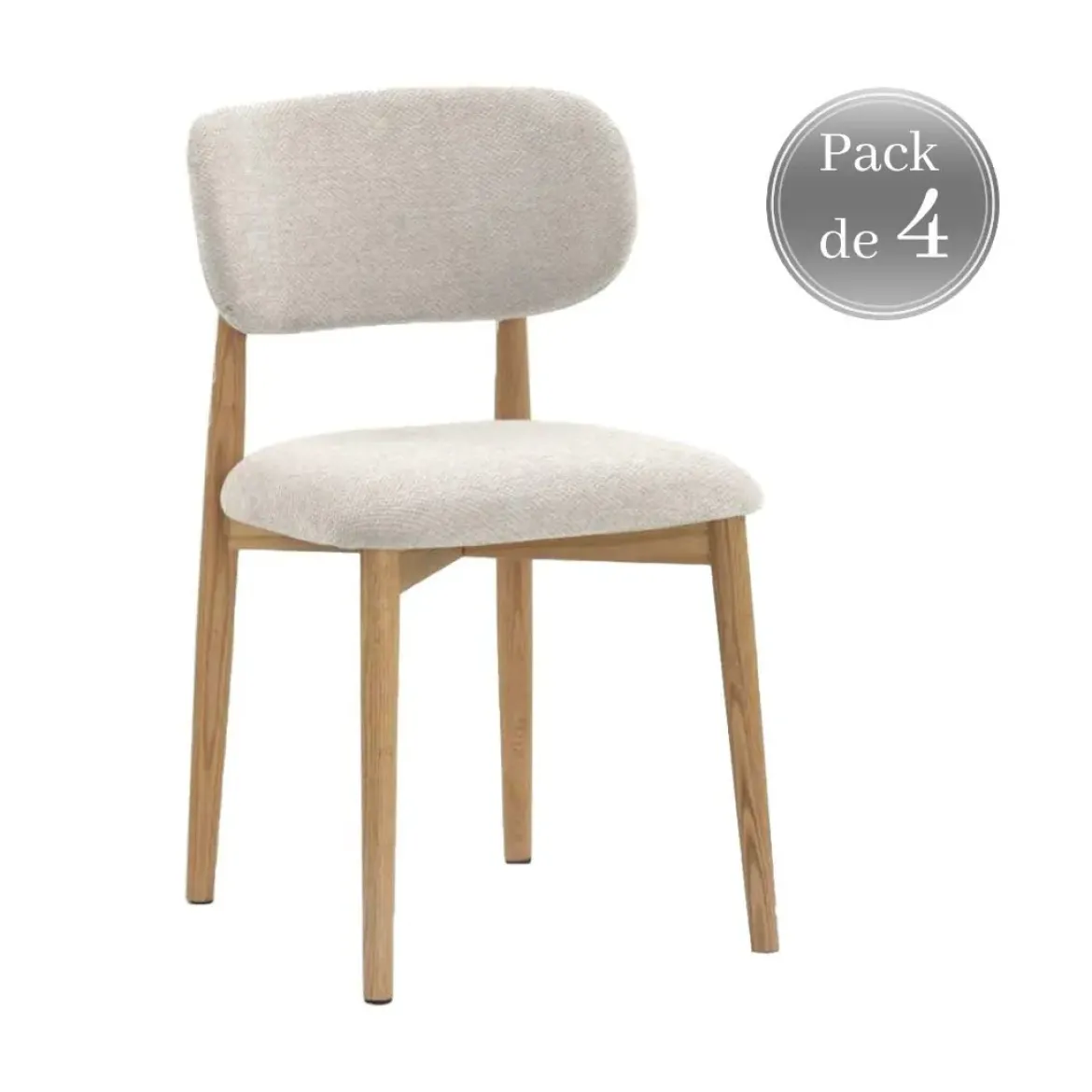 Pack de 4 Sillones de 46 cm Madera-Chenilla Blanca GABAR 11334