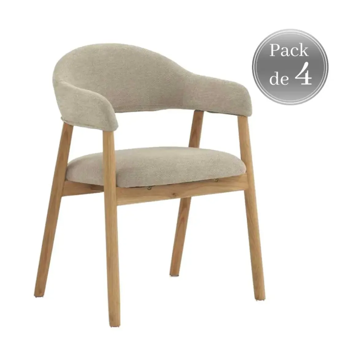 Pack de 4 Sillones de Madera-Chenilla Beige GABAR 11331