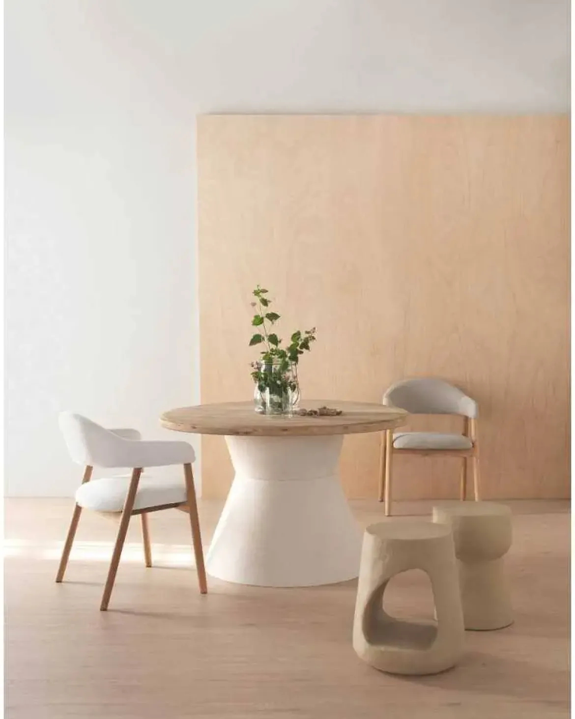 Pack de 4 Sillones de Madera-Chenilla Blanca GABAR 11330