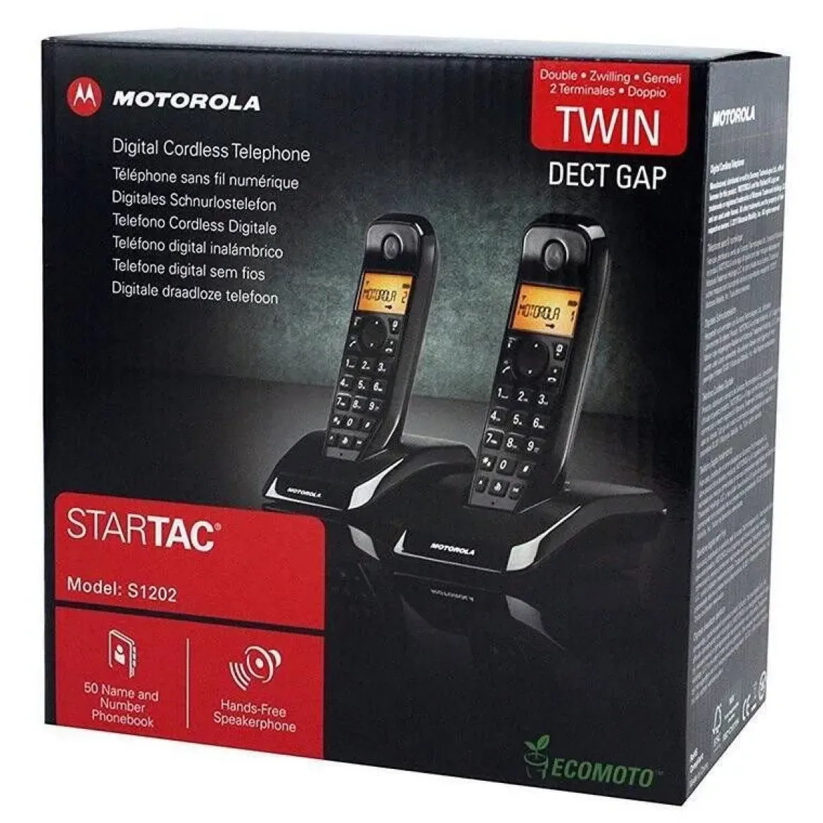 Pack de 2 Telefonos Inalambricos MOTOROLA S1202 DUO en color negro