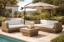 Parasol Giratorio 360º Beige 300 cm con Protección UV y Base MB-224570