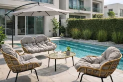 Parasol Giratorio 360º Gris 300 cm con Protección UV y Base MB-224571