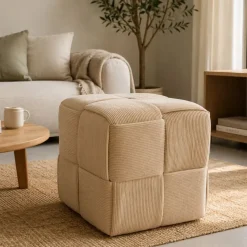 Puf Cuadrado Algodón-MDF Crema CORDUROY 22670001