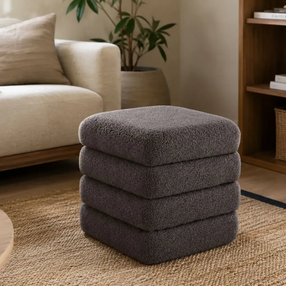 Puf Cuadrado Baúl Algodón-MDF Gris TEDDY 22670007