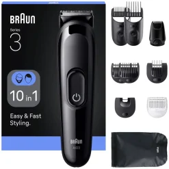 Recortadora Todo en Uno Braun Serie 3 10 en 150 min Autonomía Negra AIO3560