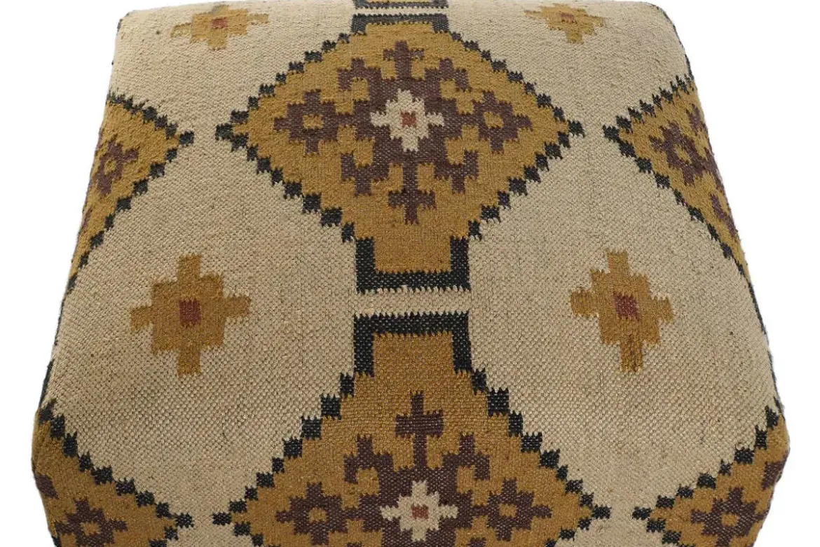 Reposapiés Tapizado en Lana con Patas de Madera KILIM MB-216490