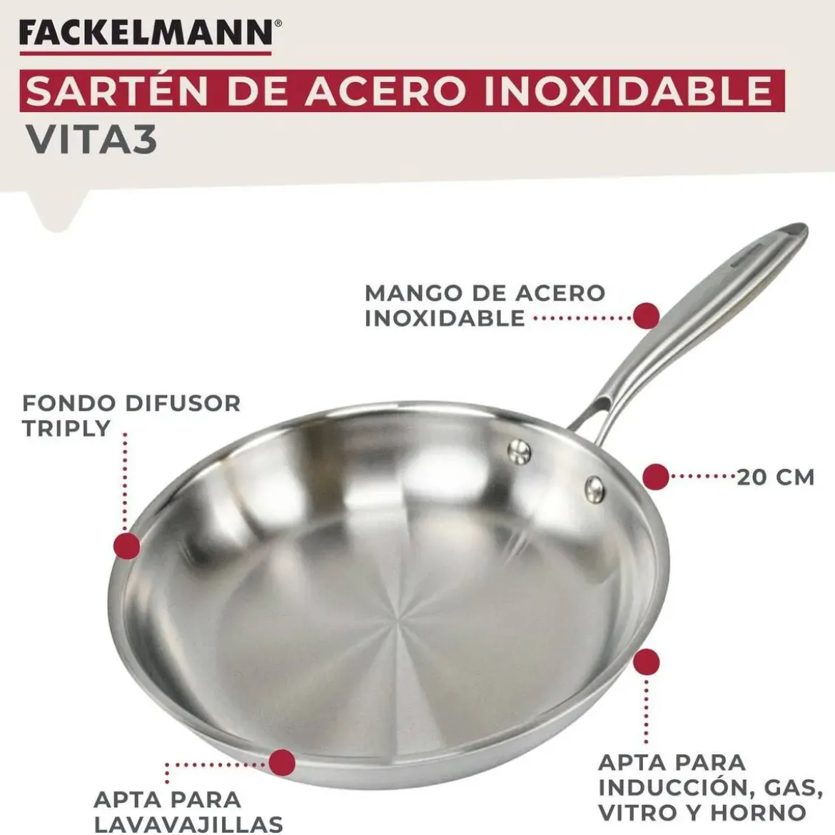 Sartén de Cocina Inox Profesional 20 cm VITA3 66269