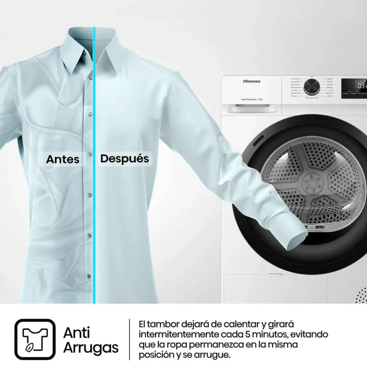 Secadora de Bomba de Calor 9 kg Clase C HISENSE DHQE900UWDC