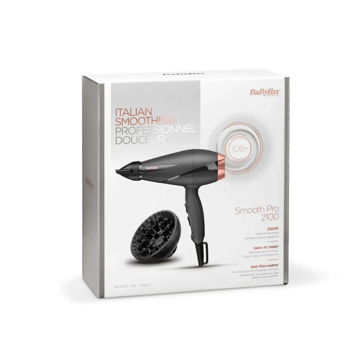 Secador Babyliss 2100W Iónico Difusor 6709DE