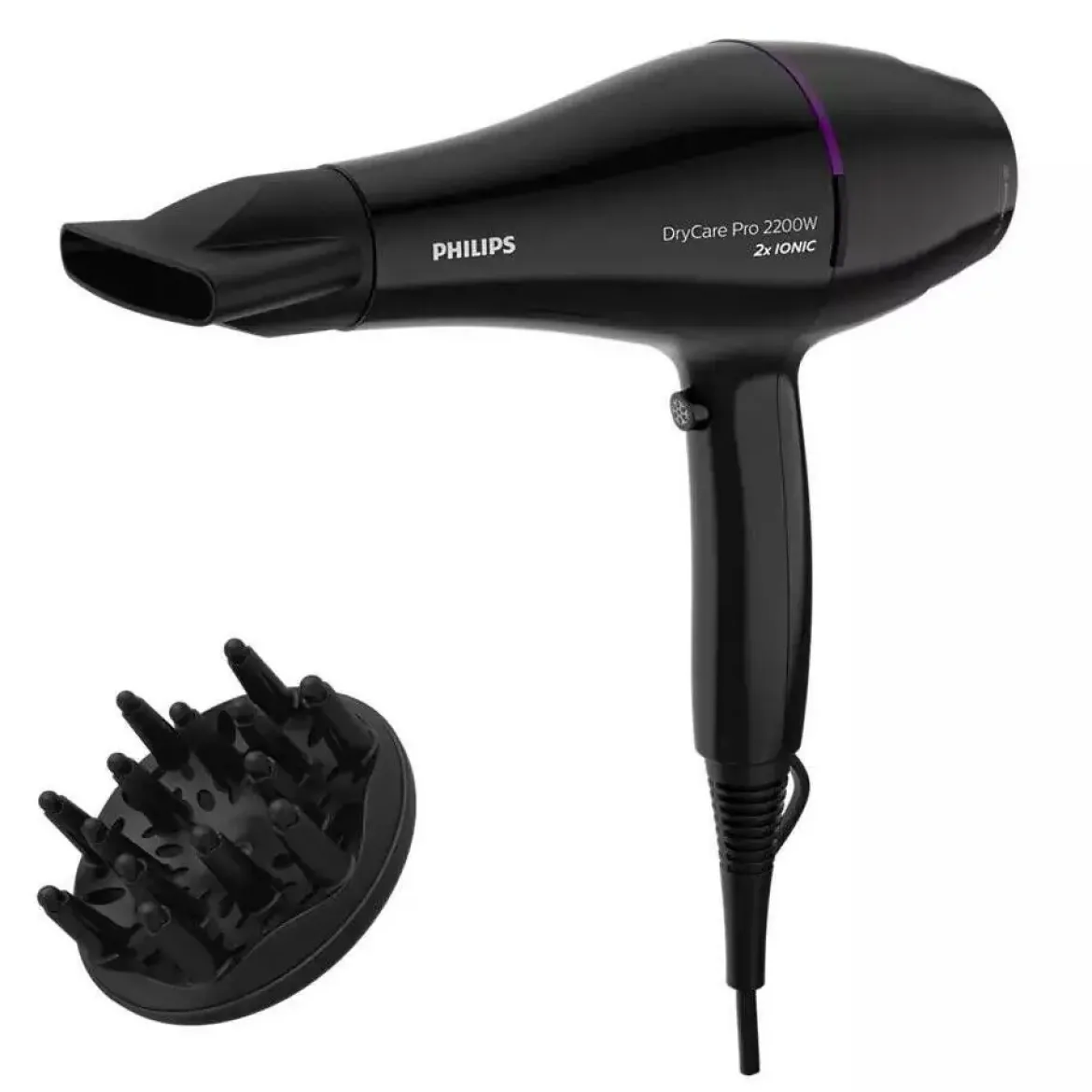 Secador PHILIPS 2200w AC Ionico Profesional con Difusor y Negro BHD274/00