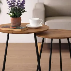 Set de 2 Mesitas Auxiliares de superfie de Madera MDF y Patas de Metal Negras 20880115
