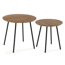 Set de 2 Mesitas Auxiliares de superfie de Madera MDF y Patas de Metal Negras 20880115
