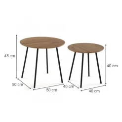 Set de 2 Mesitas Auxiliares de superfie de Madera MDF y Patas de Metal Negras 20880115