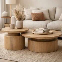 Set 2 Mesas Nido de Madera de Mango Redonda MB-228040